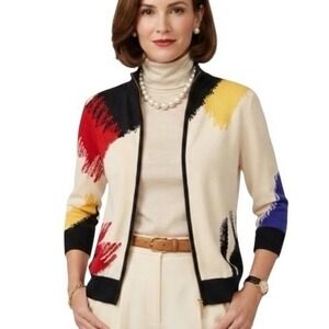St John Collection Resort '09‎ Group 1 Abstract Brushstroke Cardigan Sweater S